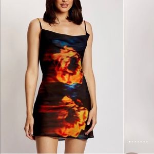 MESHKI - Cleo Printed Chiffon Cowl Neck Mini Dress - Abstract Floral - size S